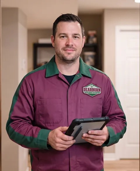 A restoration technician in the company uniform